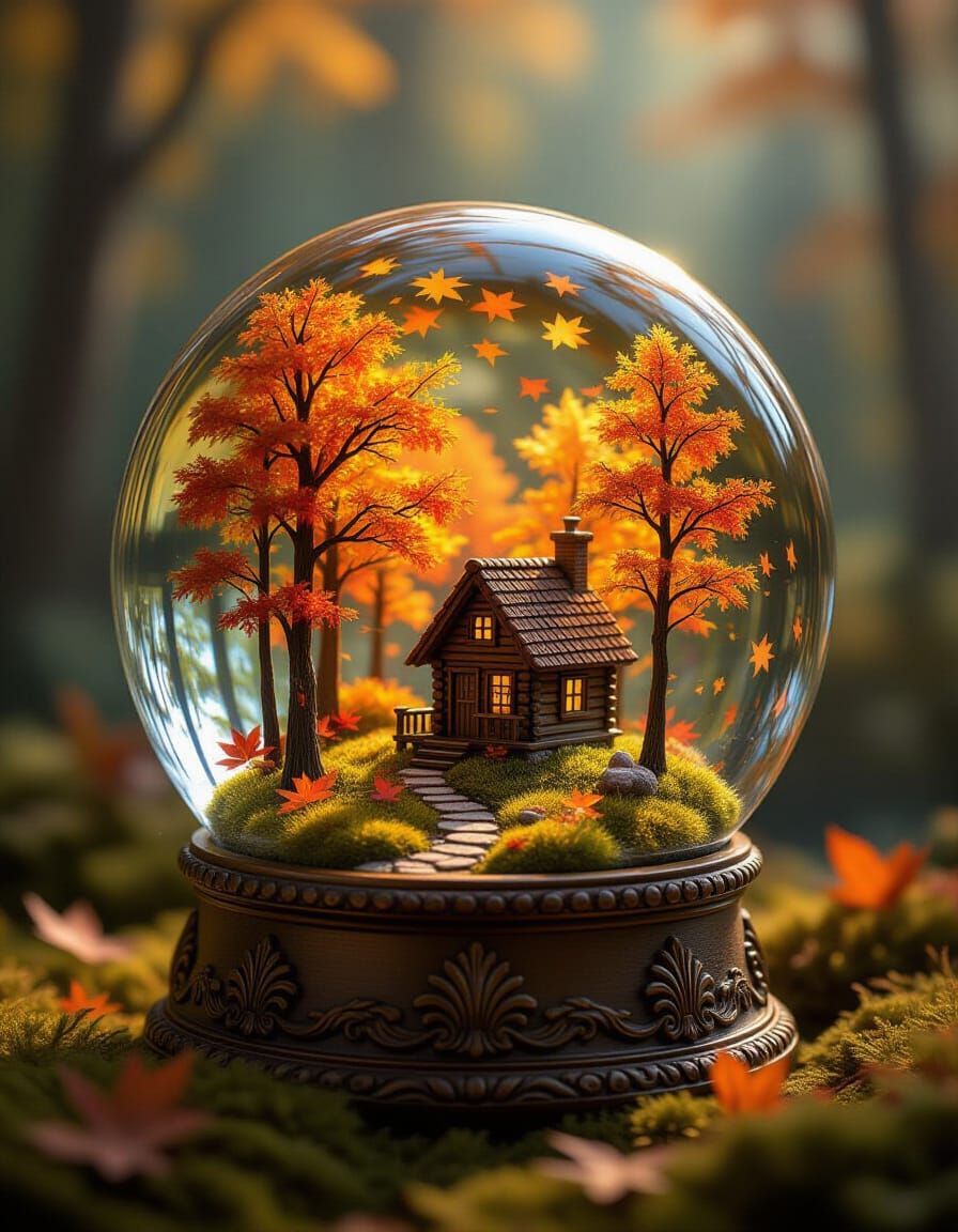 Autumn Forest Snow Globe Diorama Art