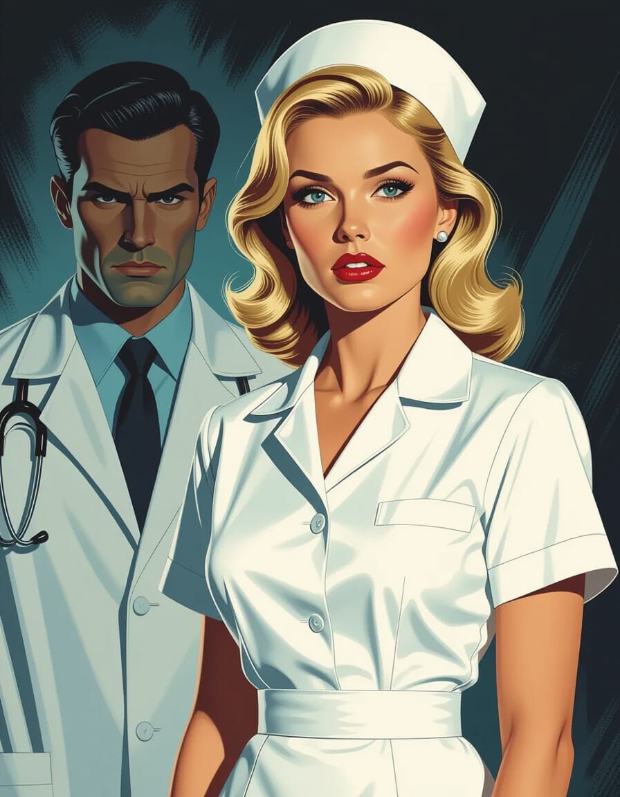 Nurse and Doctor in Dark Gothic Horror Scene