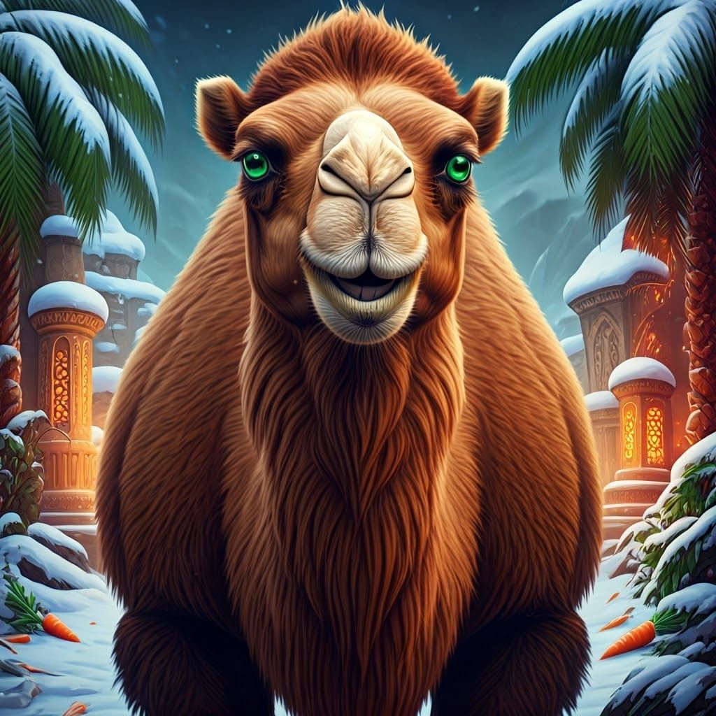 Majestic Camel in Fantastical Winter Wonderland