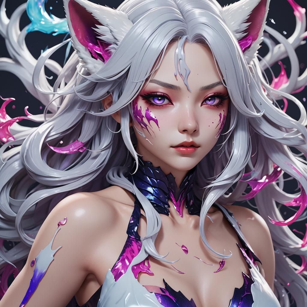 Kitsune Girl: Vibrant 3D Anime Art Portrait