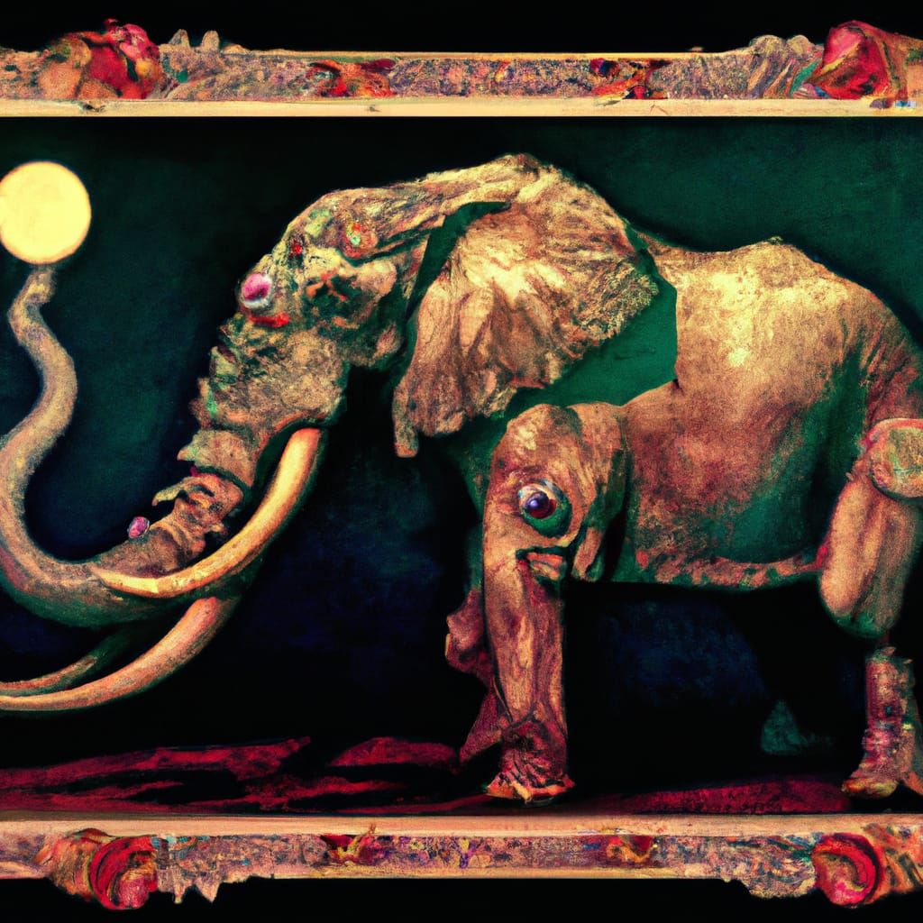 Elephant Tarot Card in Art Nouveau Style