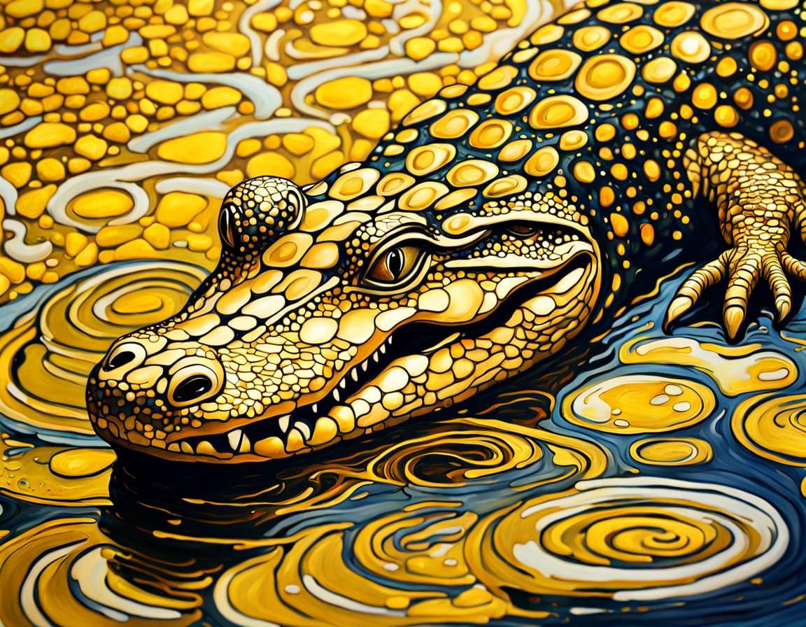 Art Nouveau Alligator in Yellow Paint River