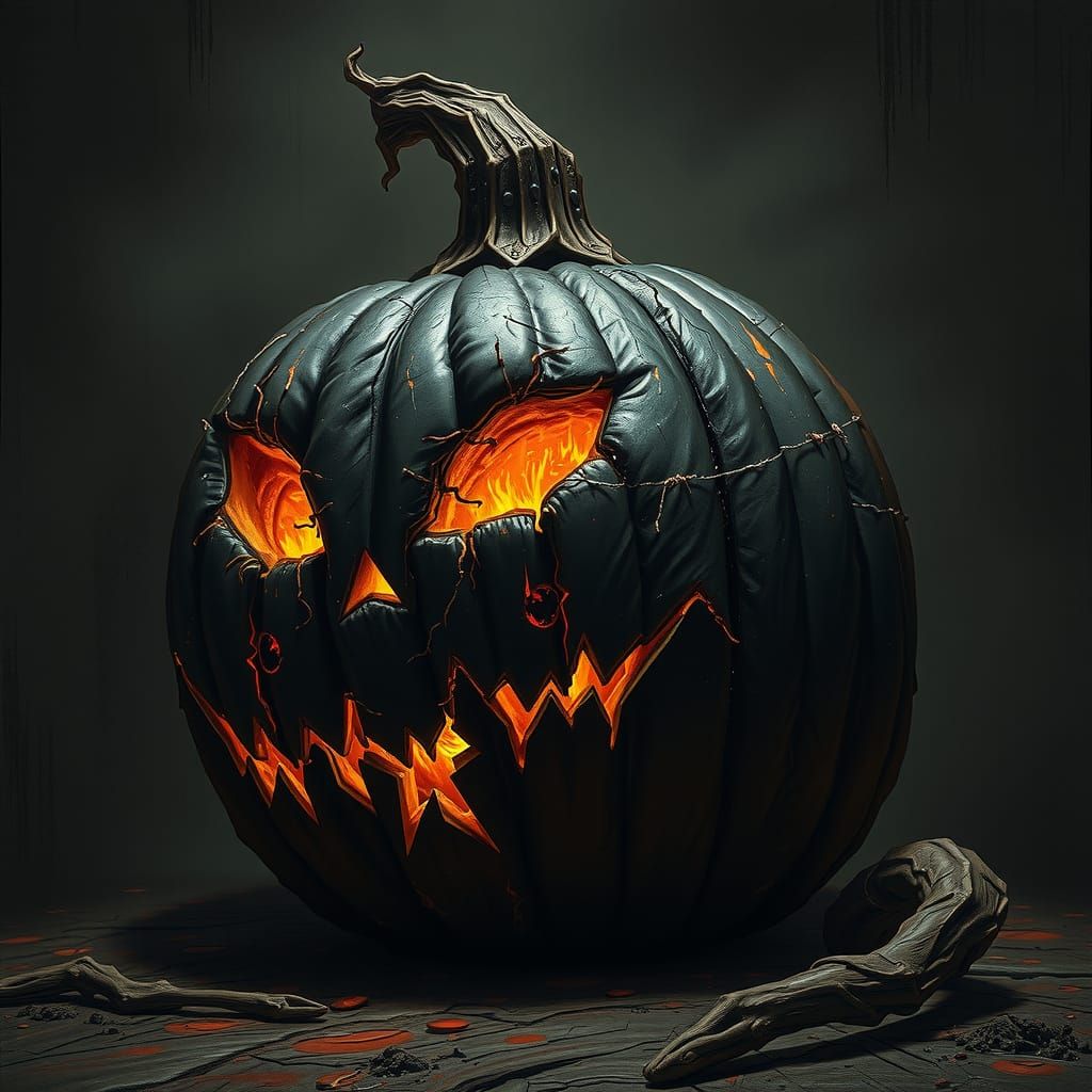 Dark Horror Jack-O-Lantern in Engraving Style