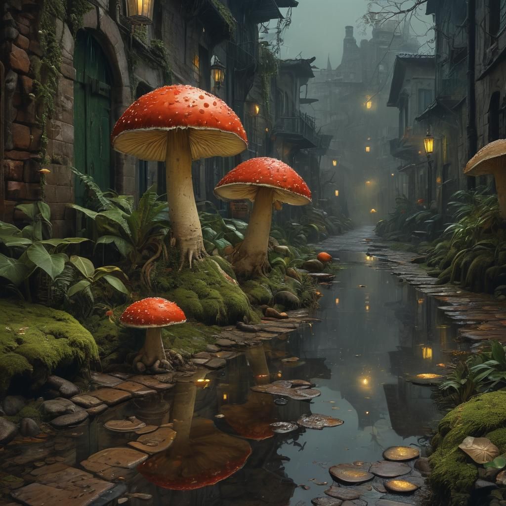 Fantasy Street Scene Under Imperial Moonlight