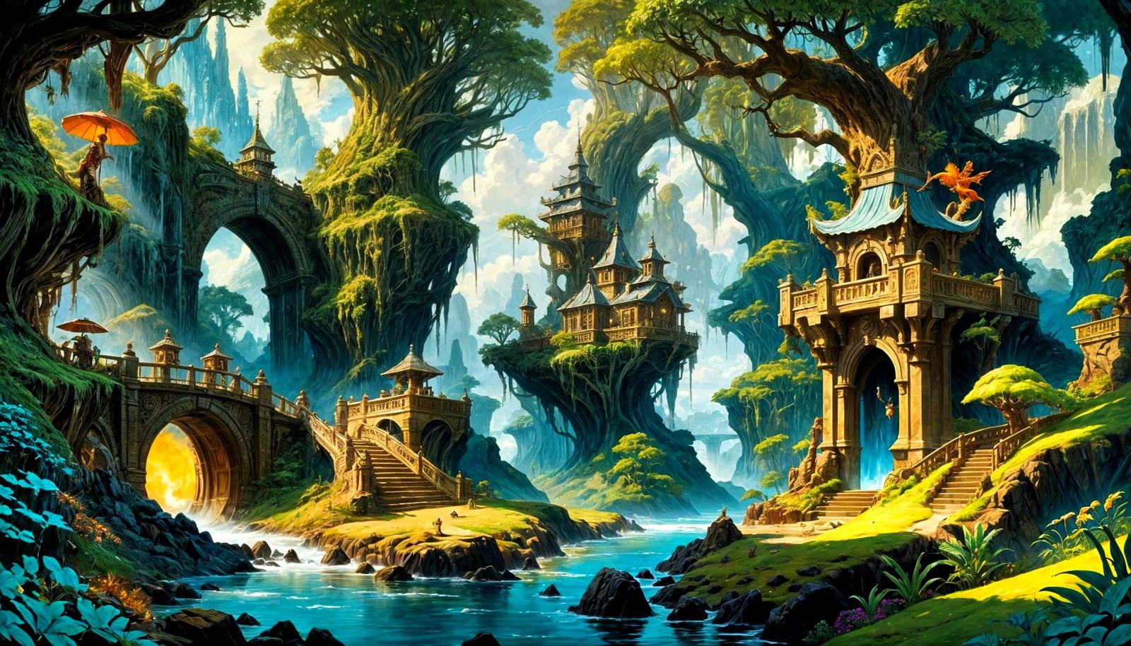Fantastic Mythical Realm in Oil Painting Style