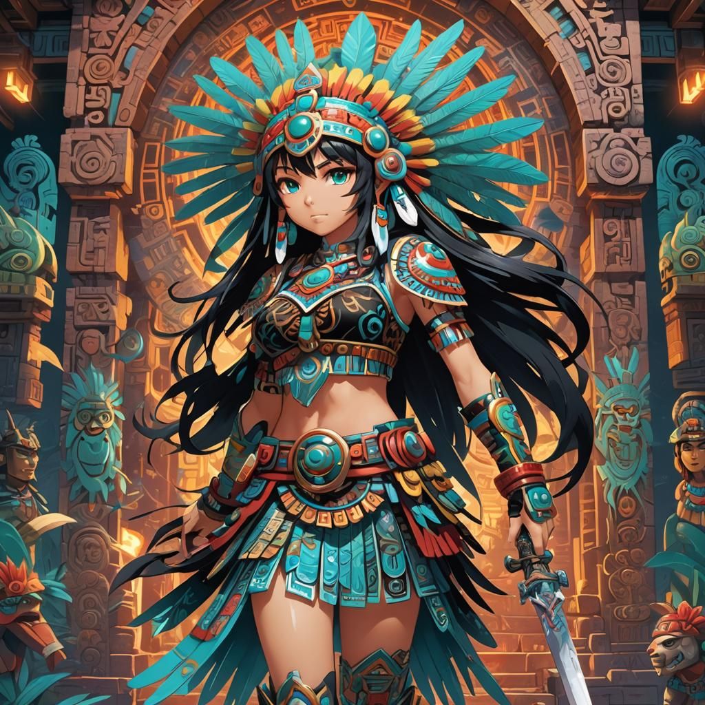Aztec Warrior Girl in Anime Manga Style