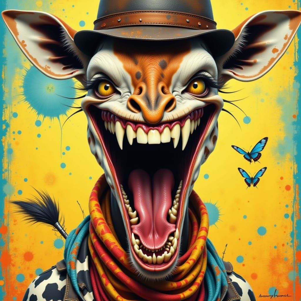 Surreal Giraffe with Maniacal Grin in Surrealist Style