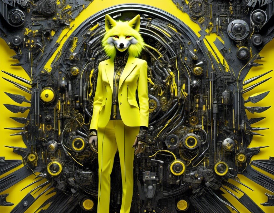 Neon Cyberpunk Wolf Collage in Desert Scene