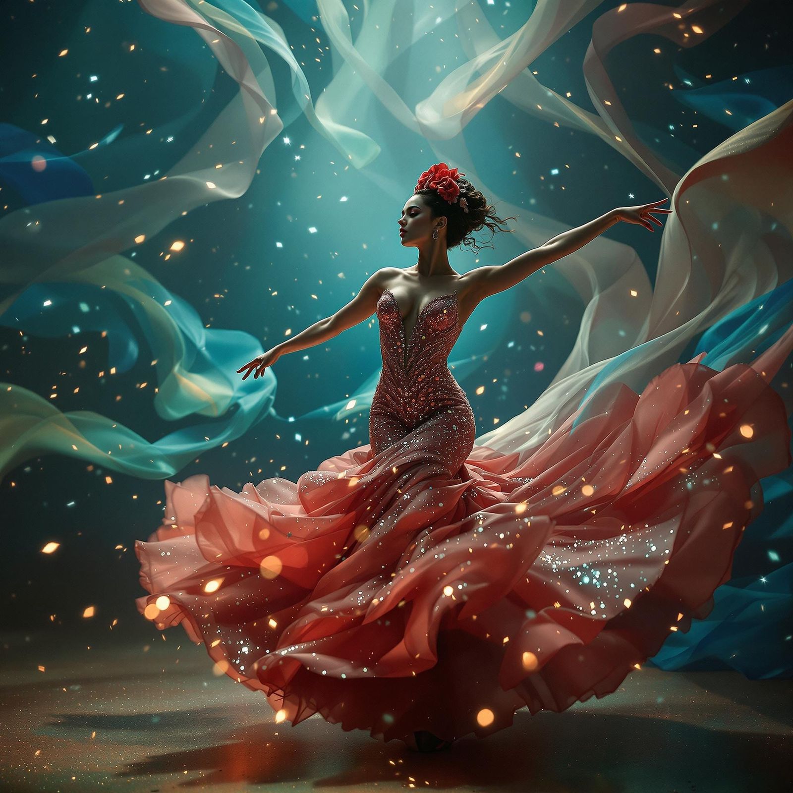 Dynamic Flamenco Dancer in Vibrant Cinematic Style
