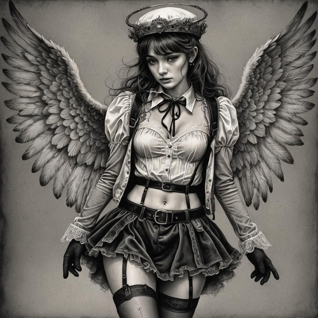 Angelic Woman in Charcoal Drawing