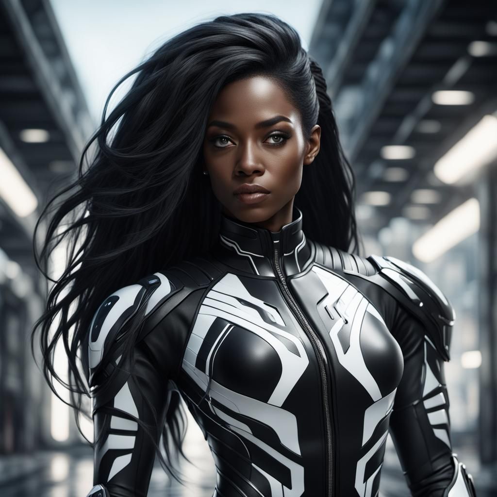 Black Woman in Nanosuit: Detailed Matte Painting