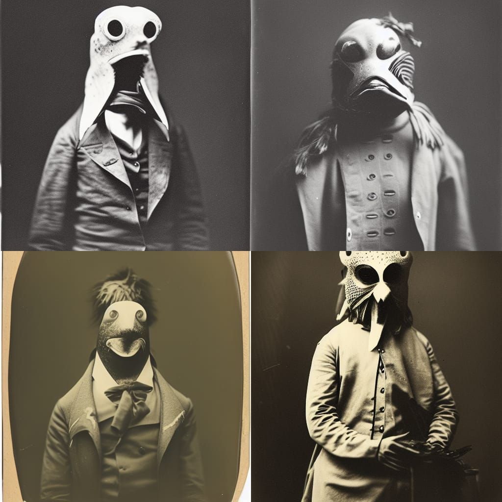 Fish Person Portrait in Daguerreotype Style