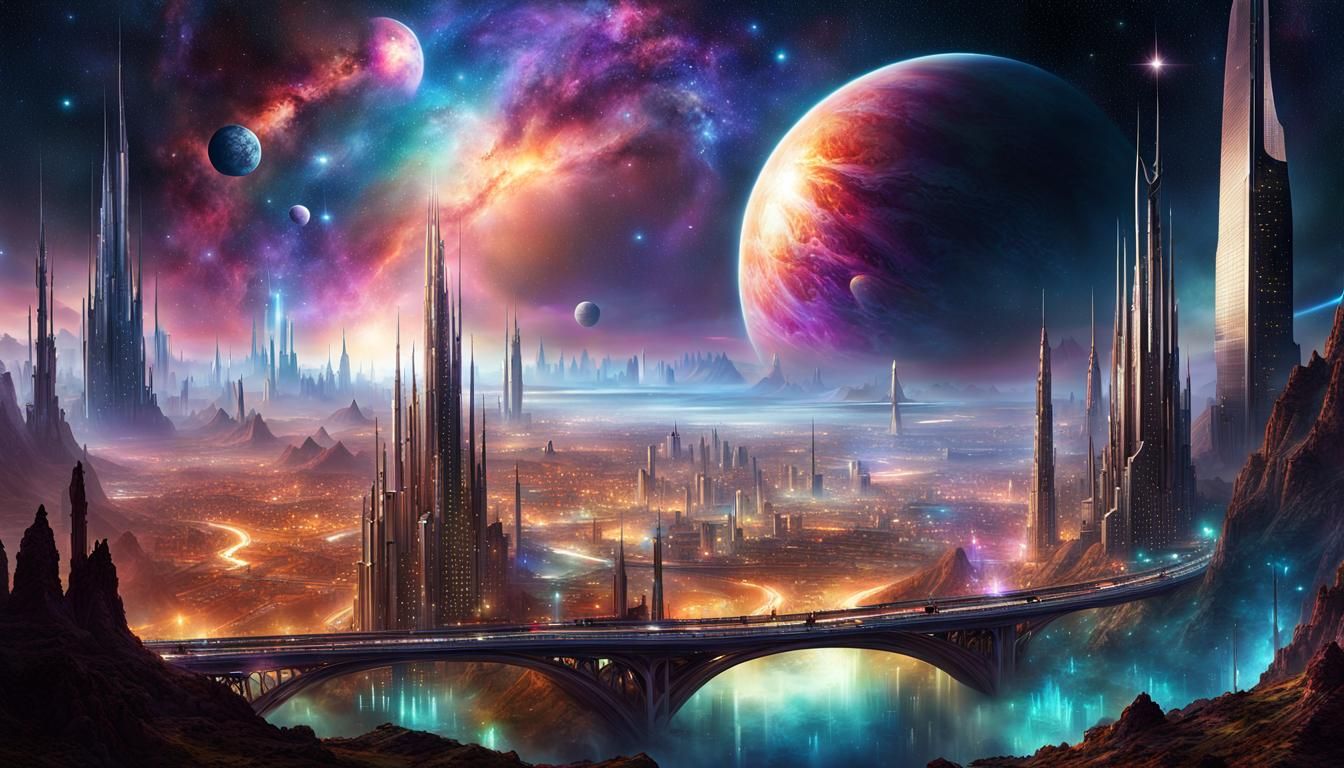 Futuristic Alien City in Mystical Landscape