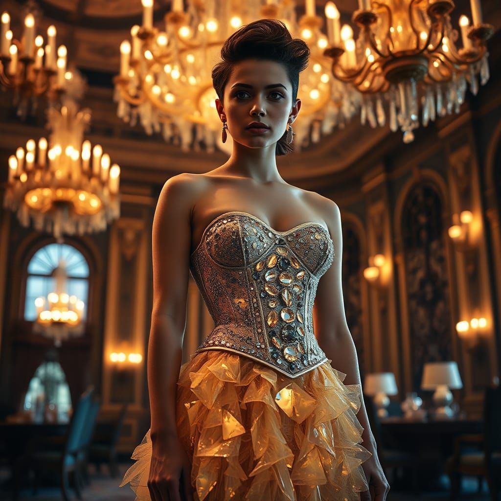 Opulent Ballroom: Woman in Crystal Dress