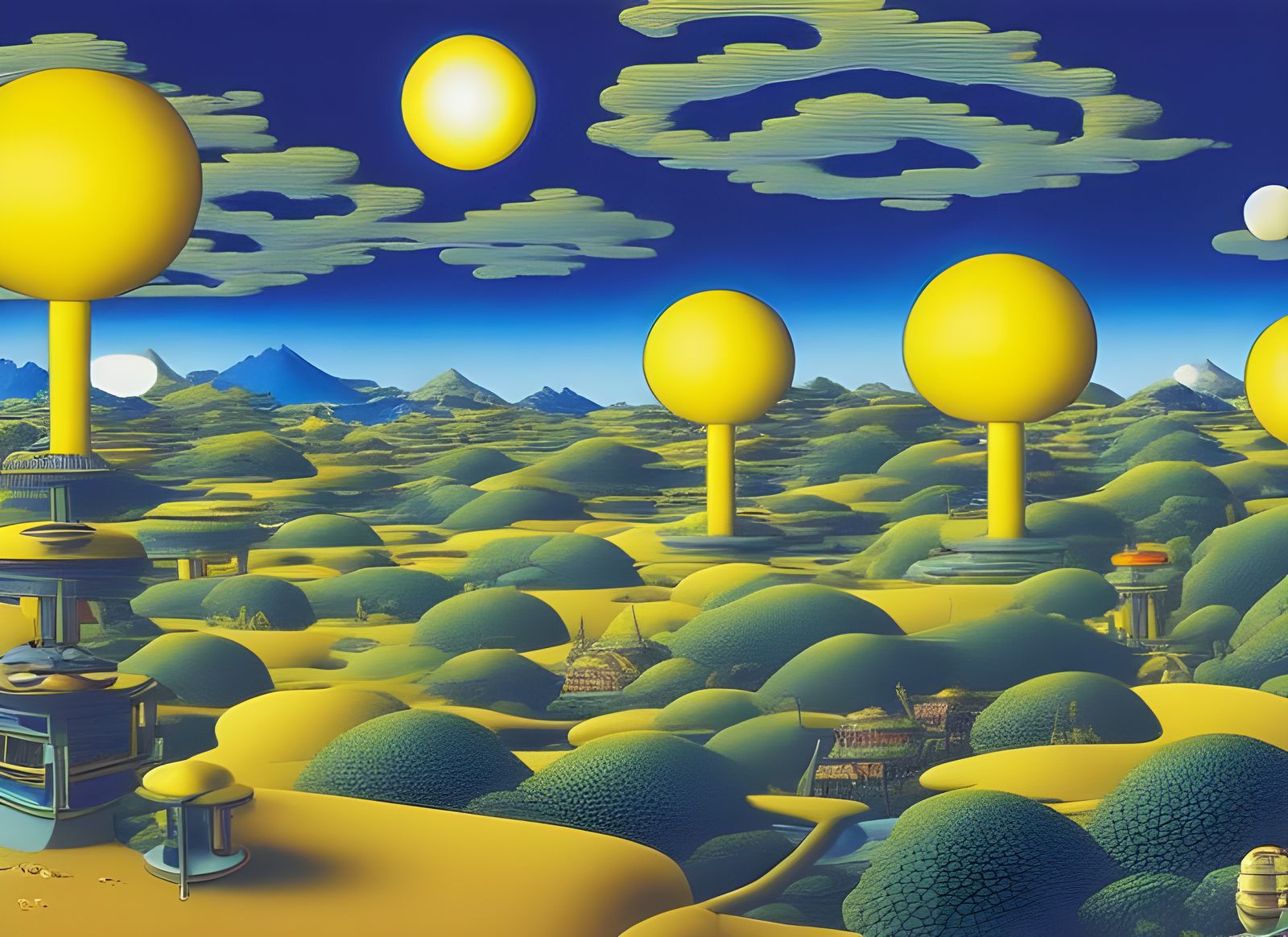 Surreal Utopian Dreamscape with Floating Orbs