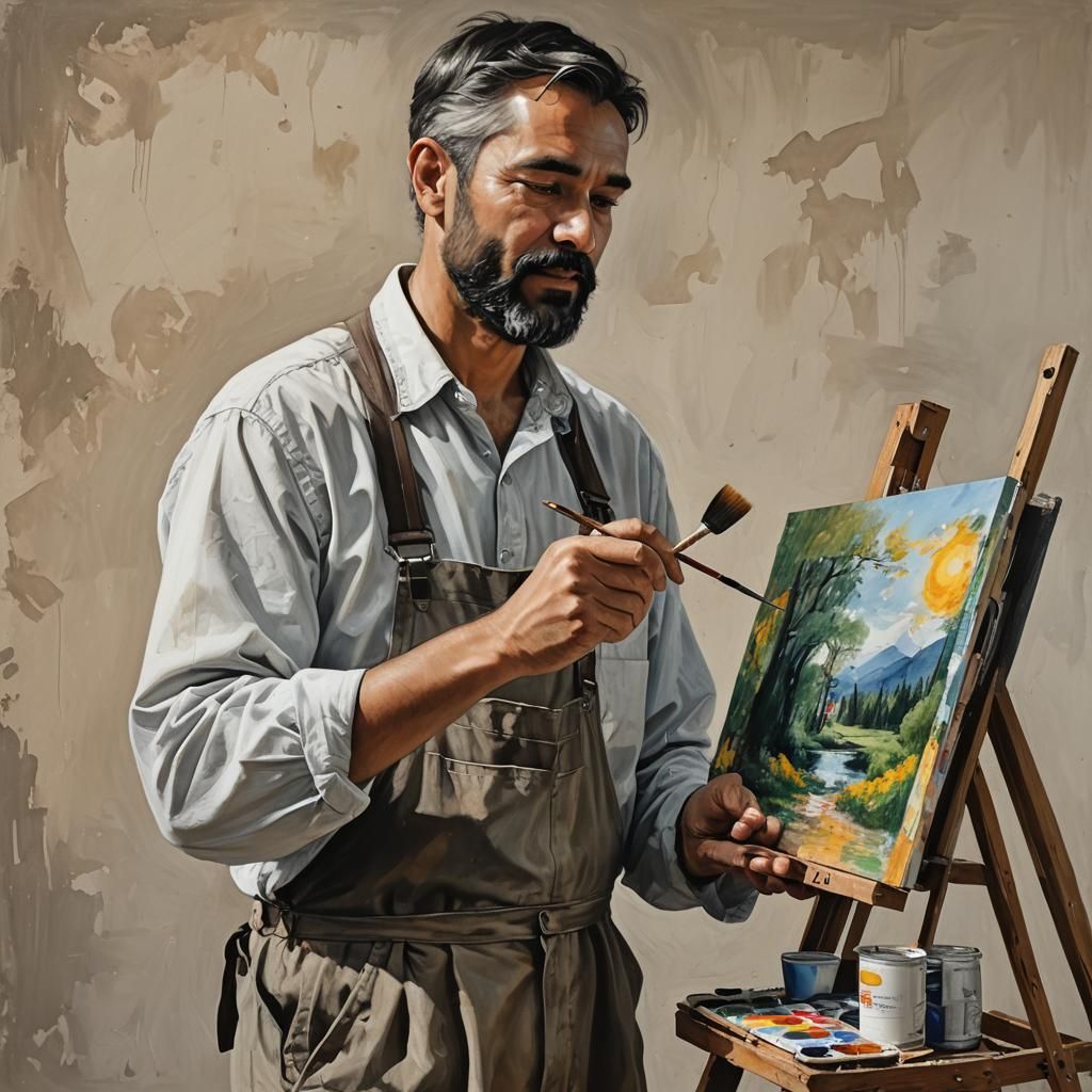 Man Painting a Beautiful Picture: Digital Art