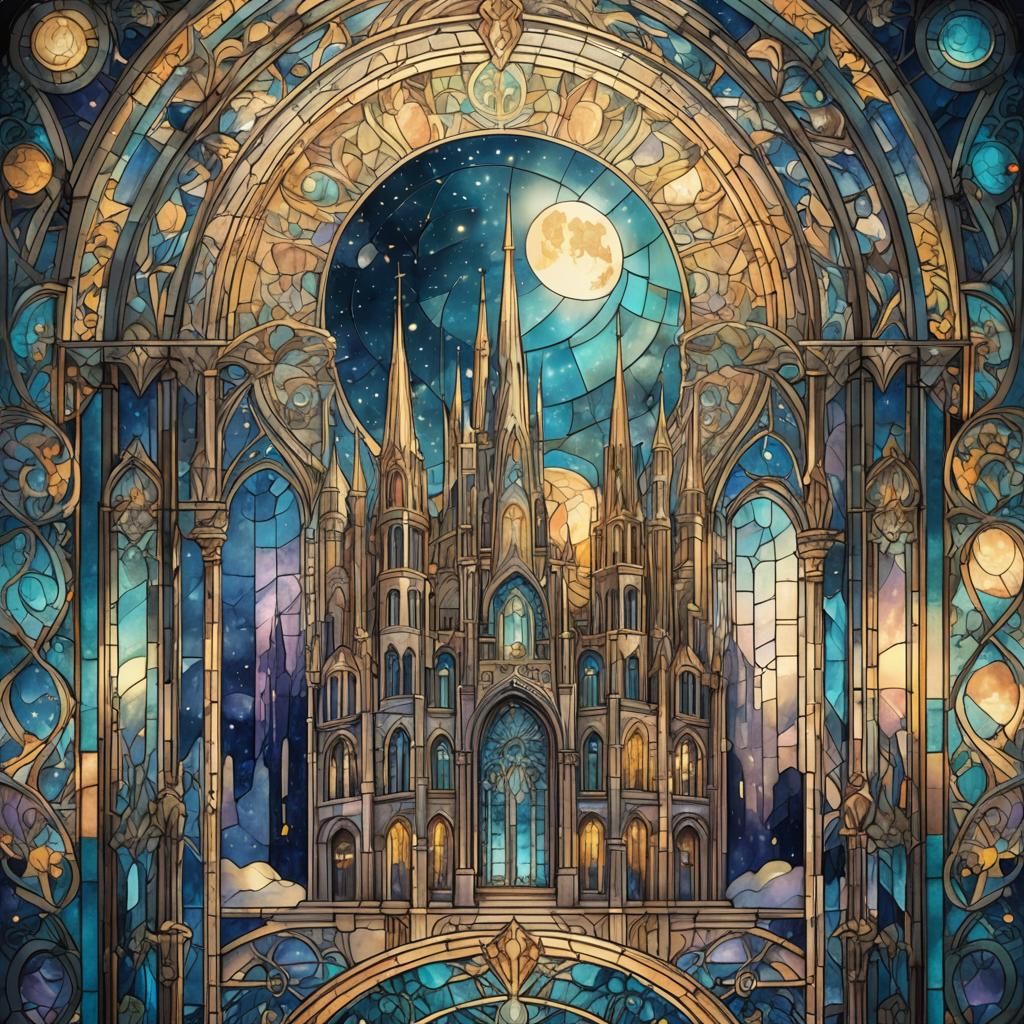 Mystical Lunar Palace: Art Deco Stained Glass