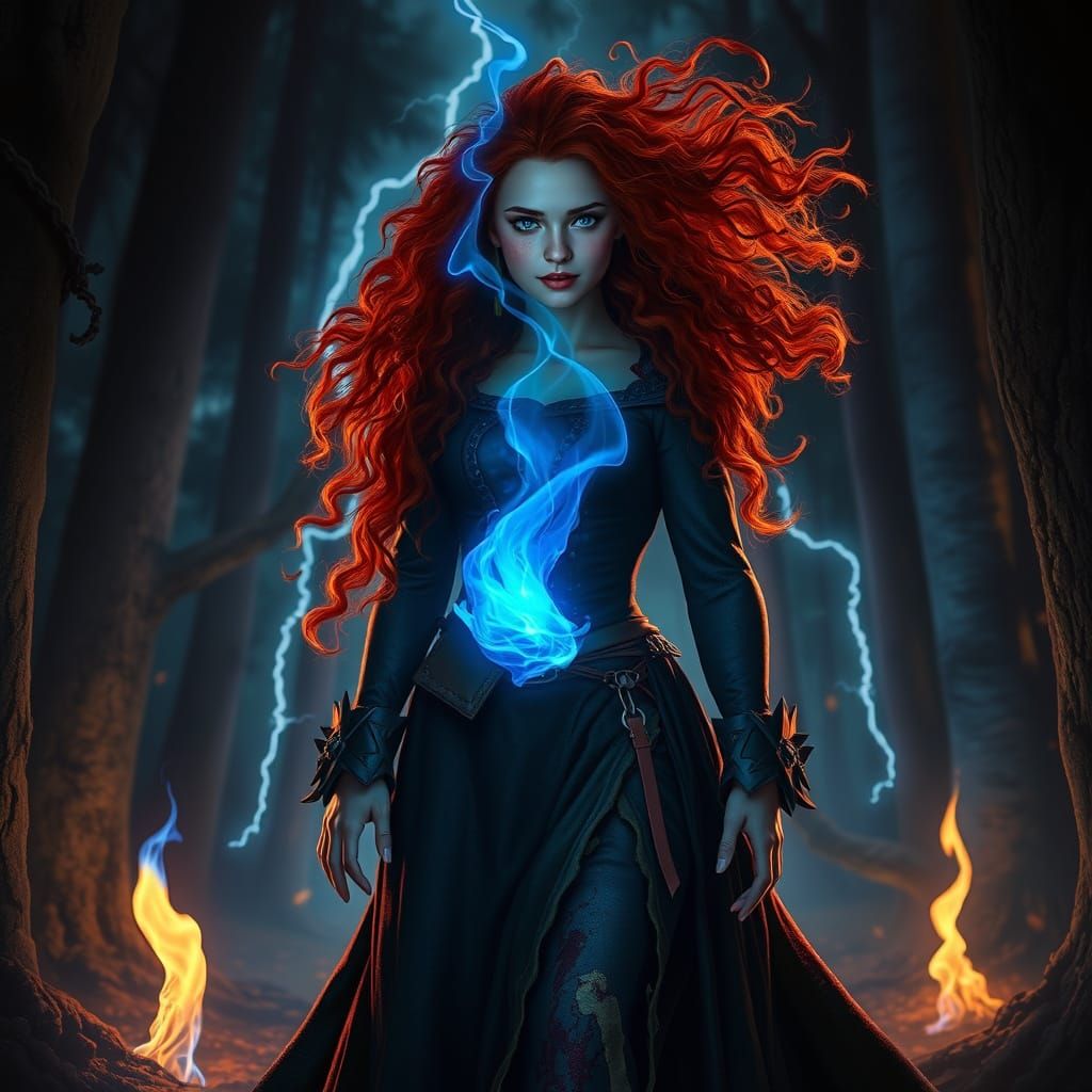 Merida in Dark Forest with Dramatic Lighting