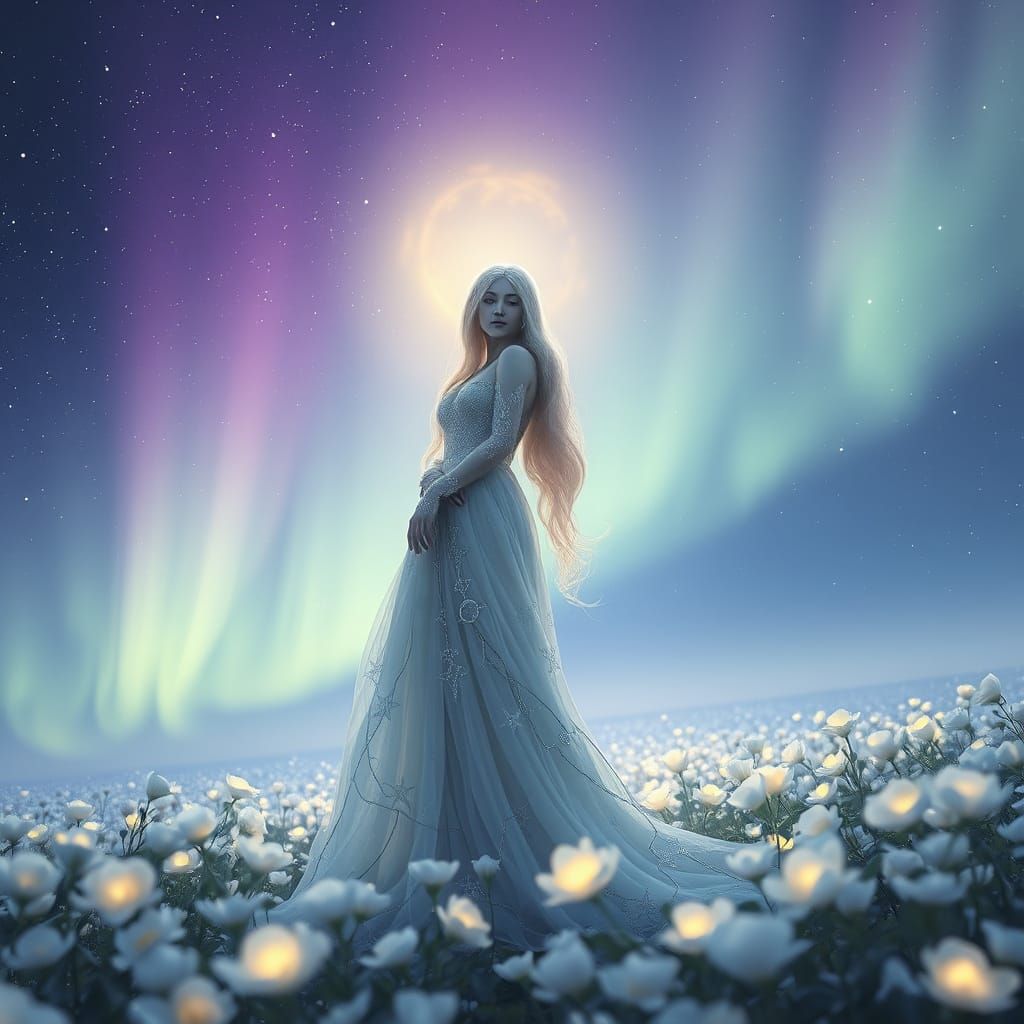 Aurora Goddess in Ethereal Starry Field