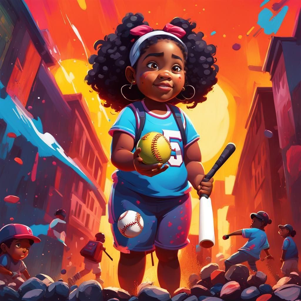 Girl Playing Baseball in Graffiti Street Art Style