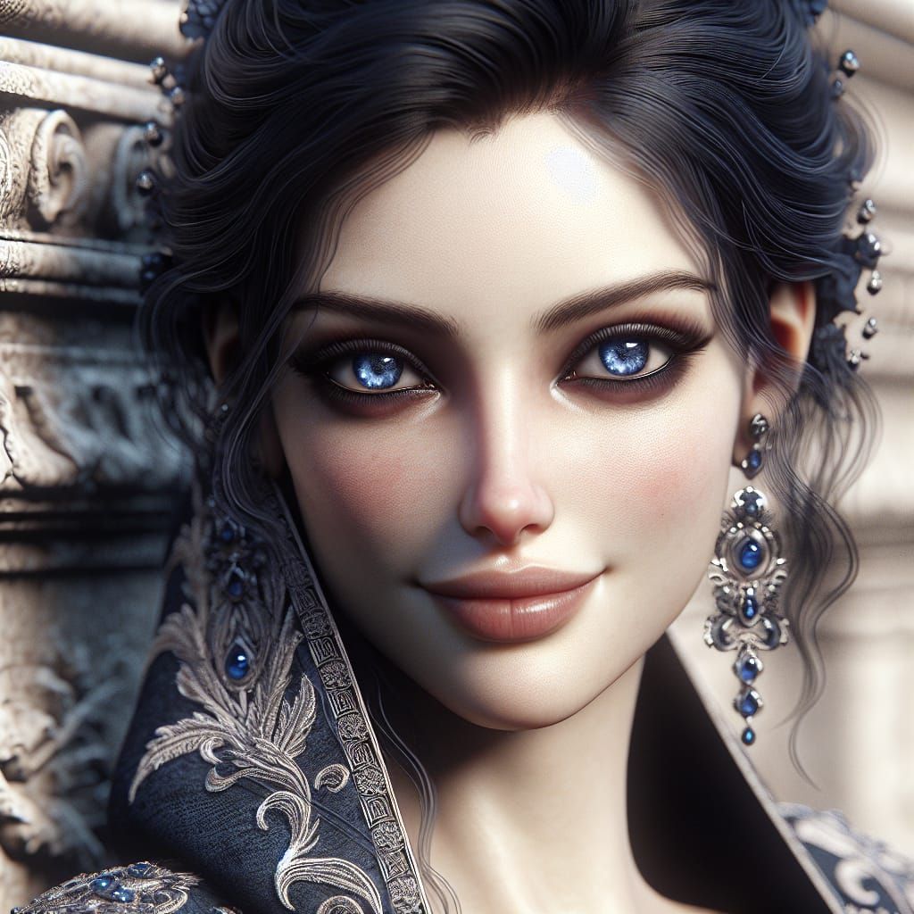 Ethereal Princess of South Asian Descent in Lavish Dark Blue...