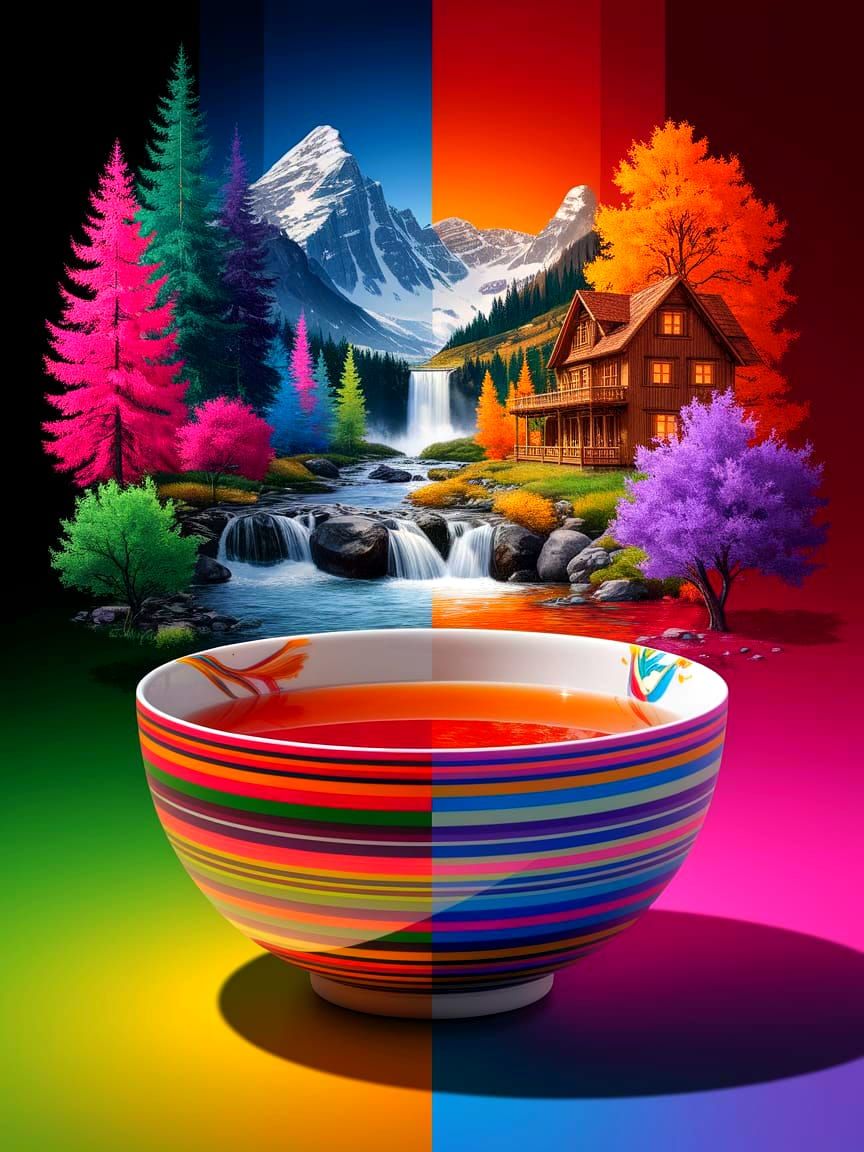 Surreal Tea Scene in Hyperrealistic Splash Art