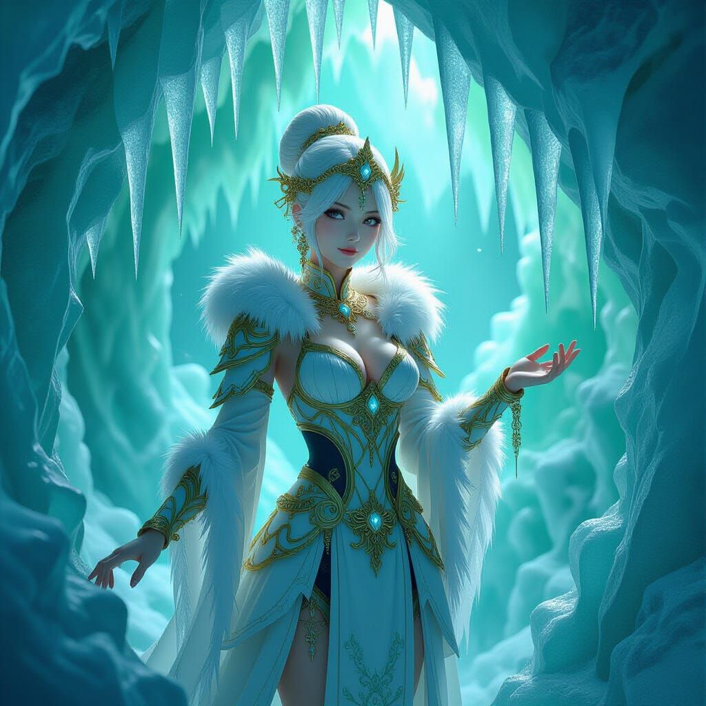 Icy Woman in Jade Cave, 3D Anime Art
