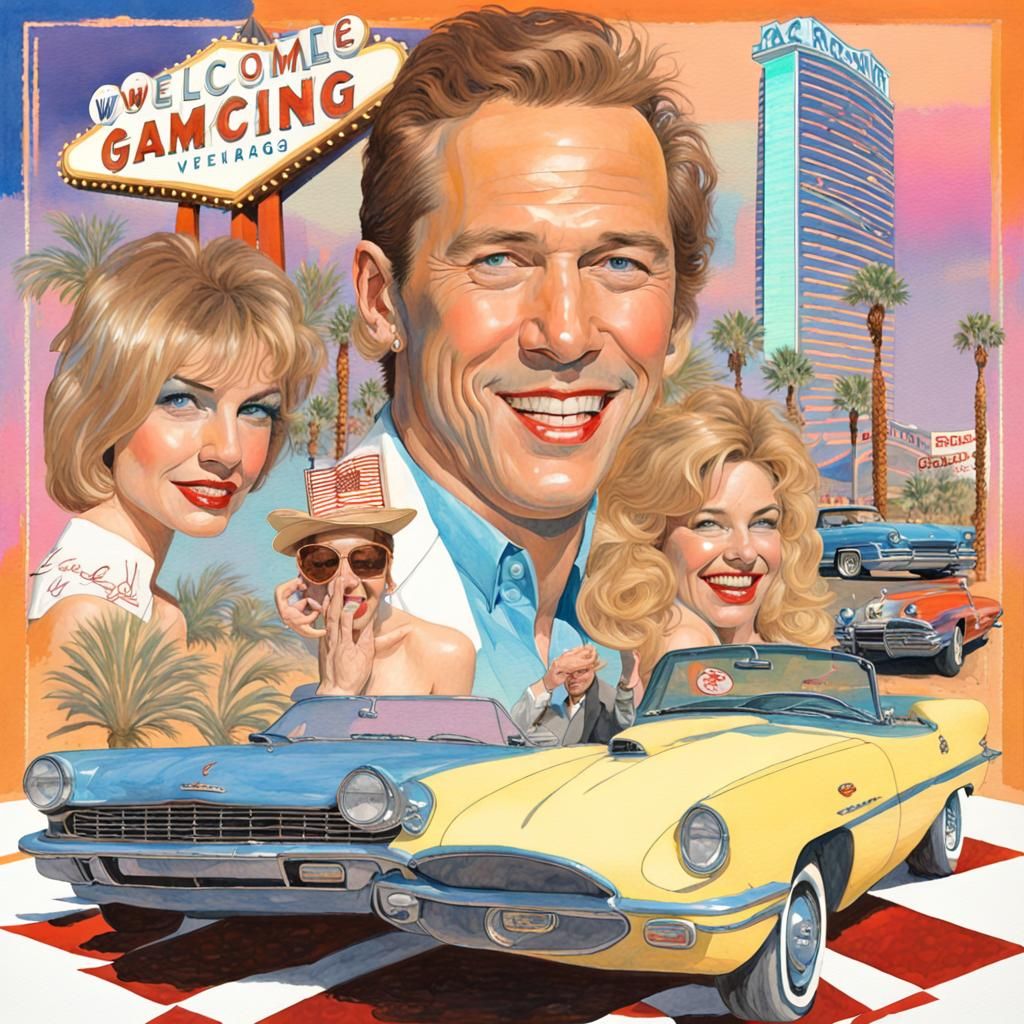 Vintage Las Vegas Gamblers in Retro Atari Style