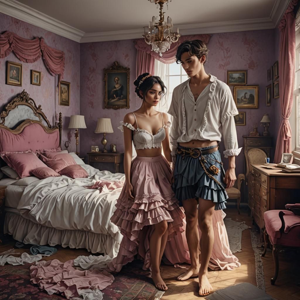 Boy in Frilly Underskirt: Detailed Matte Painting