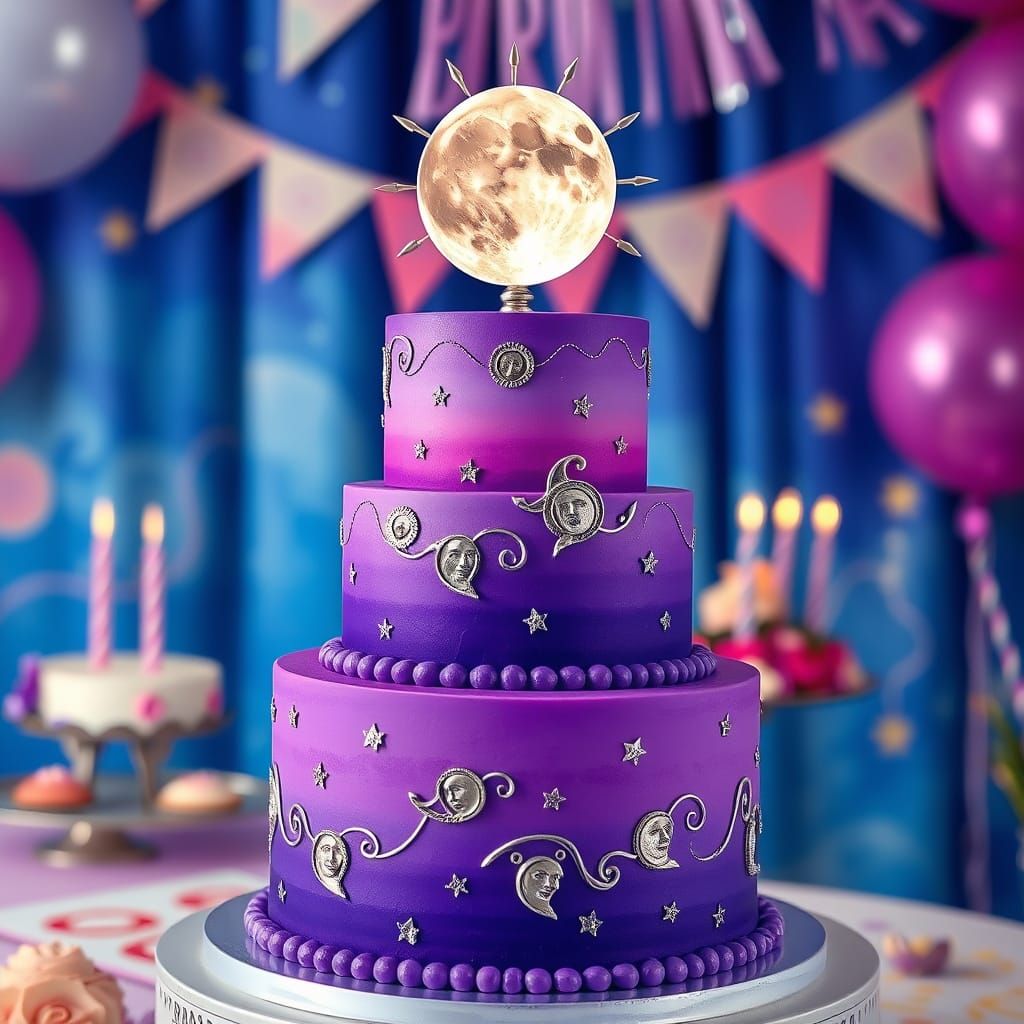 Purple Moon Cake in Art Nouveau Style