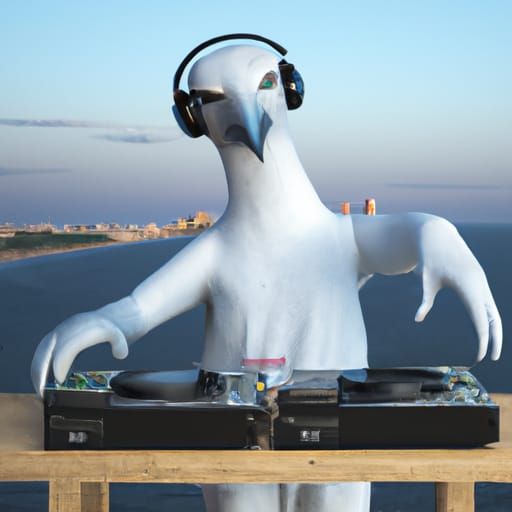 Humanoid Seagull DJ at the Club