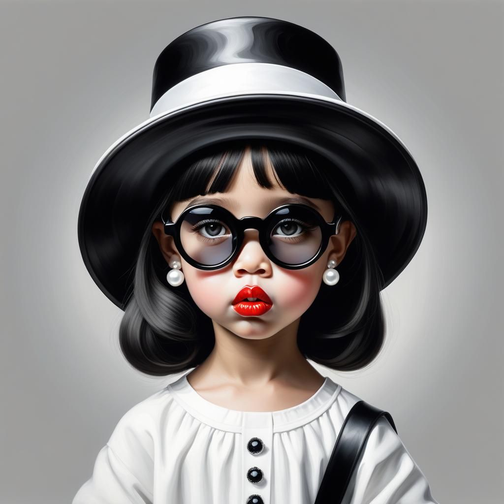 Cartoon Child with Exaggerated Features, Oil Painting