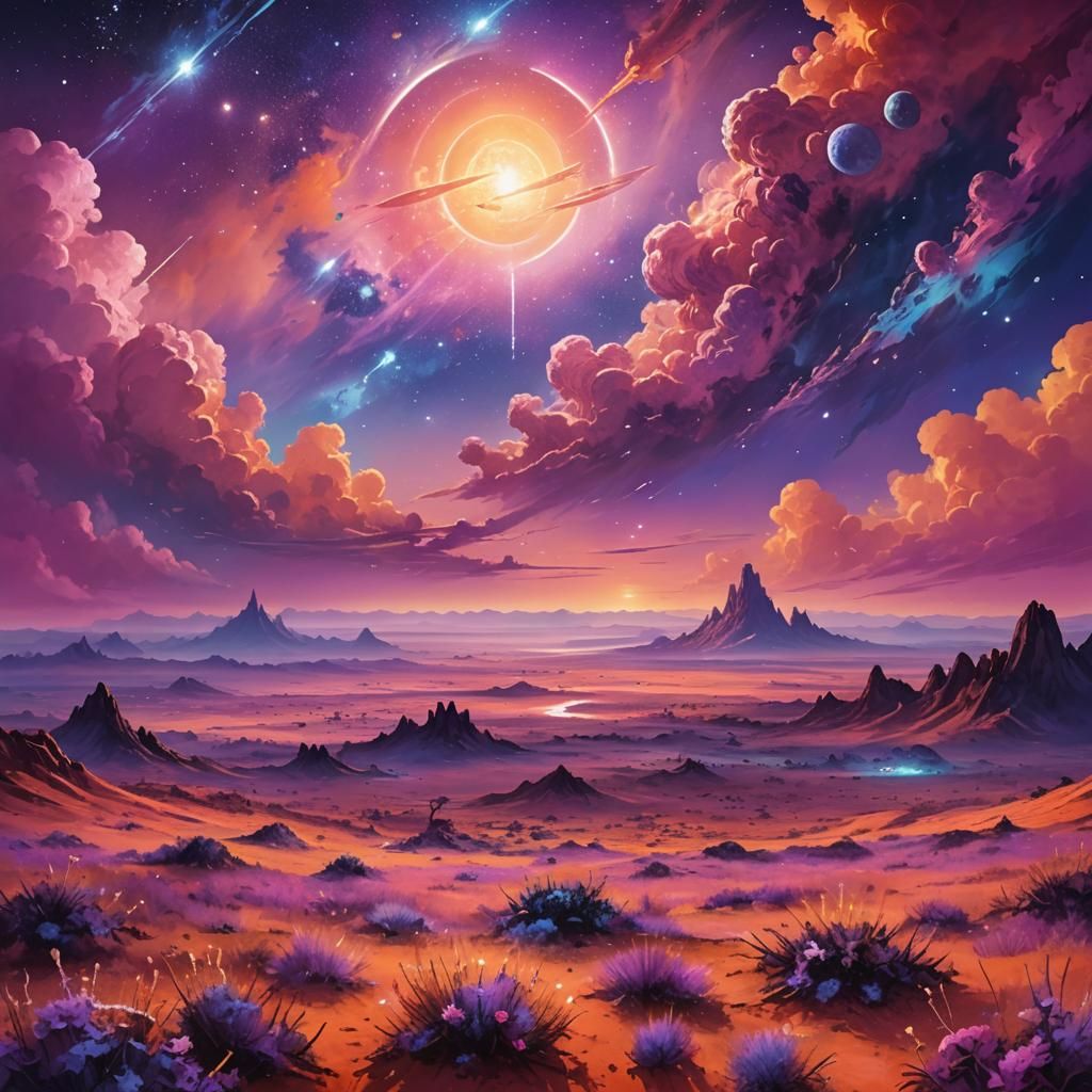 Exotic Alien Planet: Celestial Impressionist Landscape