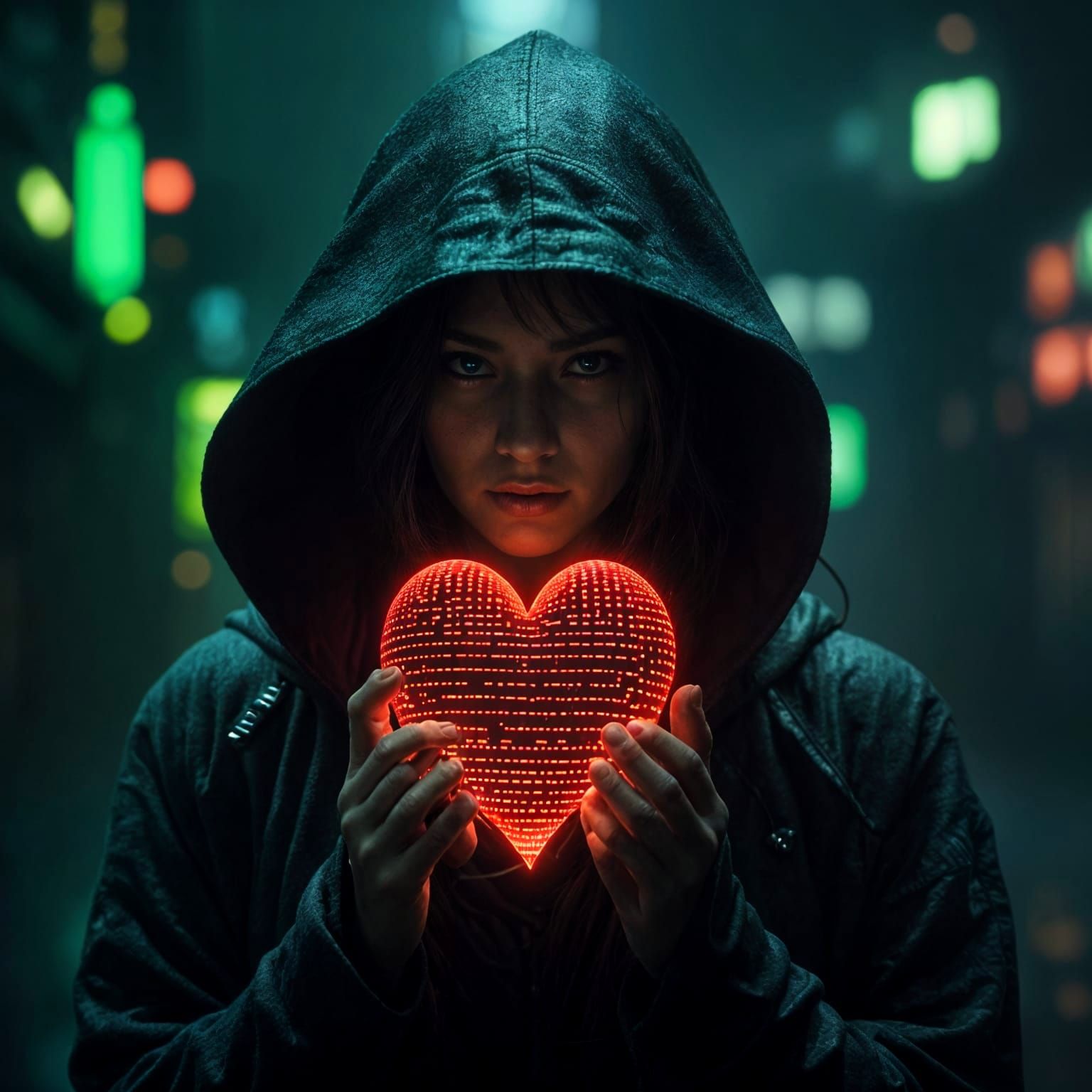 Surreal Cyberpunk Goddess Surrounded by Neon Rain