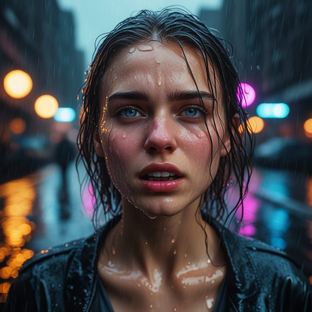 Frantic City Dancer in Neon Rain