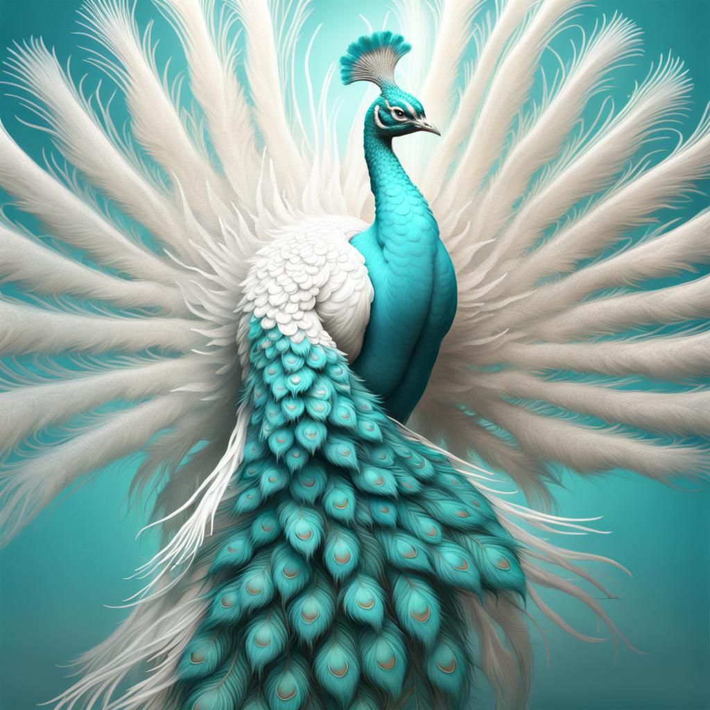 Elegant Albino Peacock in Detailed Matte Painting