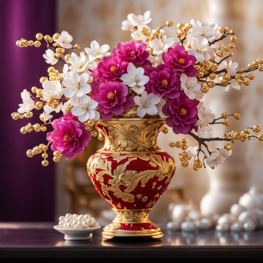 Luxury Spring Flowers in Vase, Hyperrealistic Photography