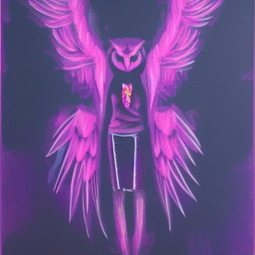 Fallen Angel: Glitchcore Owl in Cosmic Acrylics