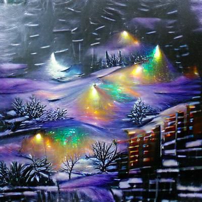 Iridescent Acrylic Art: Magical Snowfall at Night