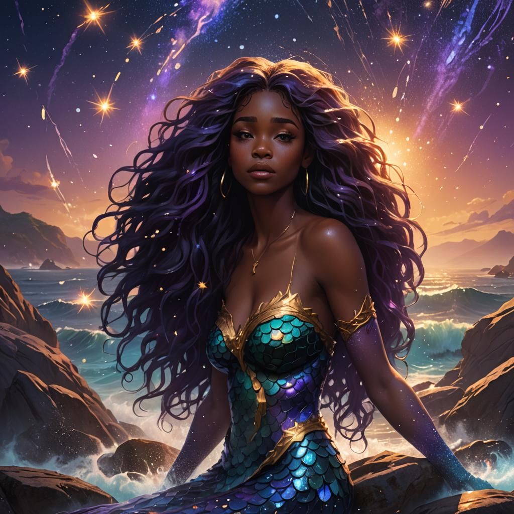 Crying Mermaid in Starry Ocean, Magical Realism