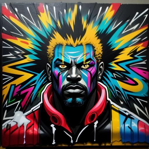 Black Pro Wrestler in Graffiti Art Style