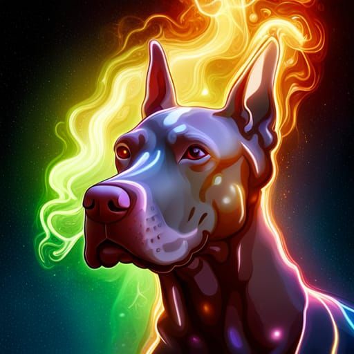 Hyperrealistic Glass Great Dane with Cosmic Energy