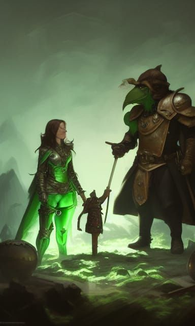 Green Warrior and Halfling Cook: Fantasy Art