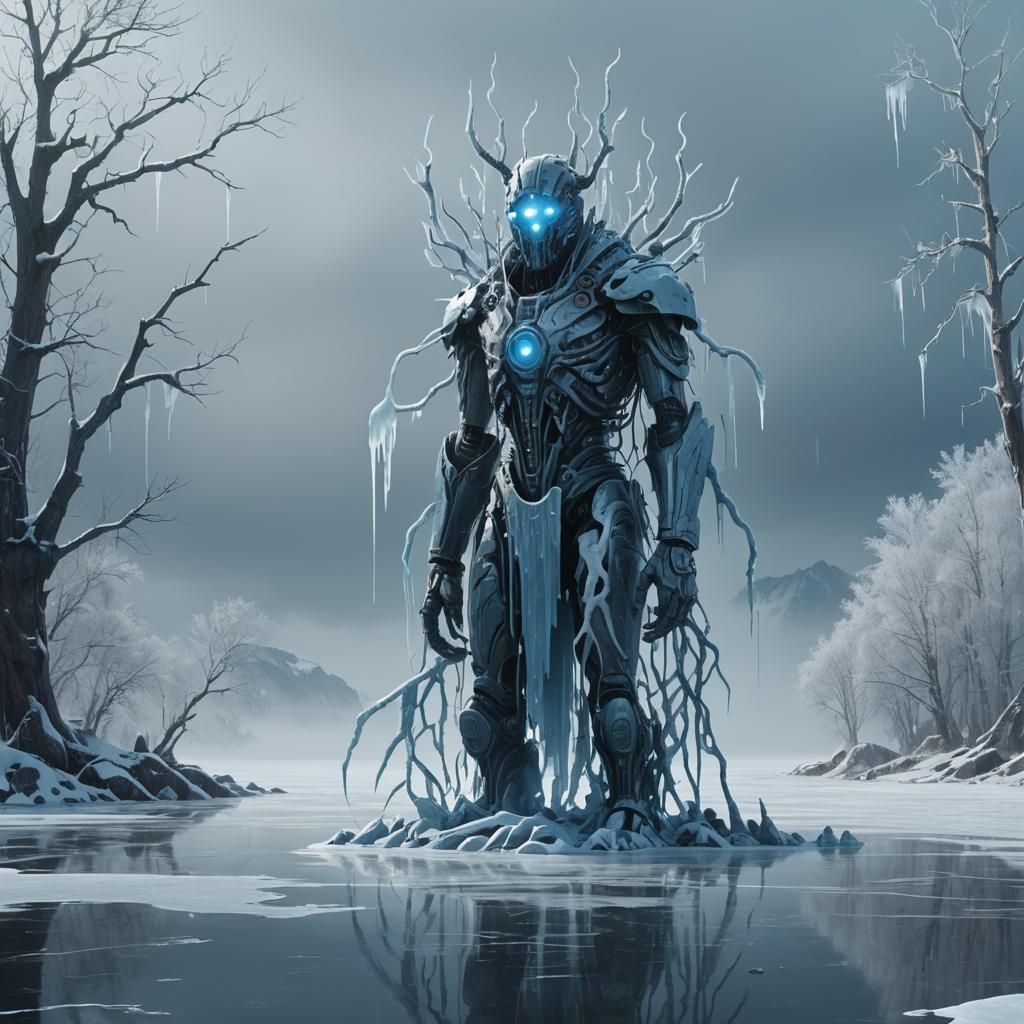 Frostbite Echo on Frozen Lake: Digital Matte Painting
