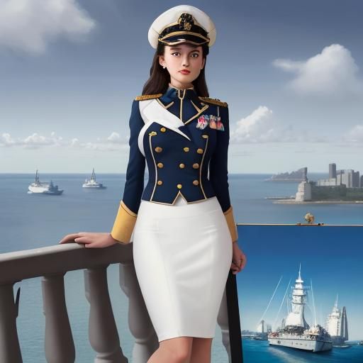 Naval Captain in Tropical Port City, Oil Painting