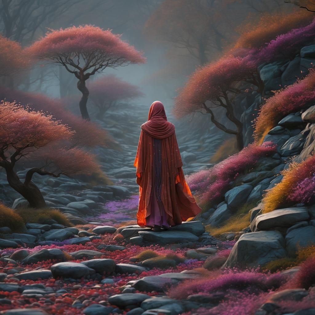 Ethereal Traveler in Mystical Landscape Art Installation