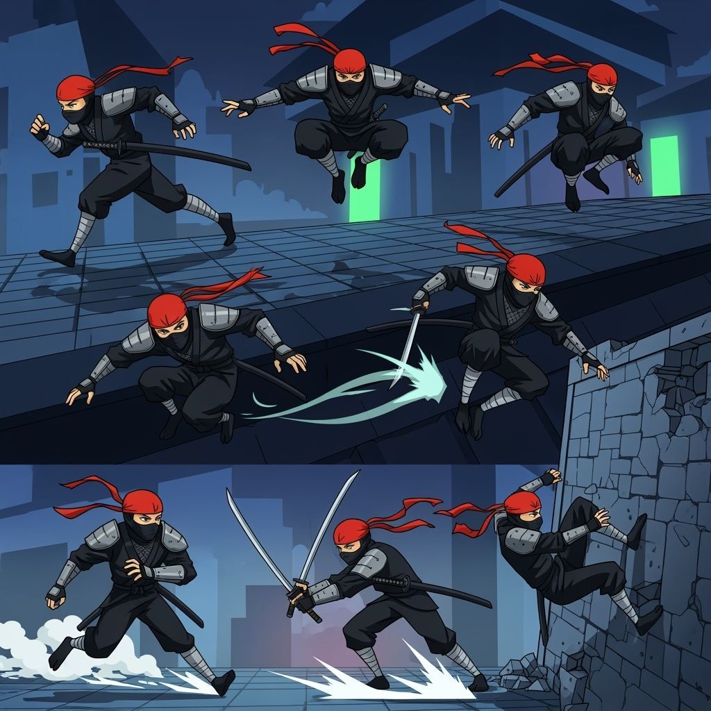 Dynamic Ninja in 2D Animation Style