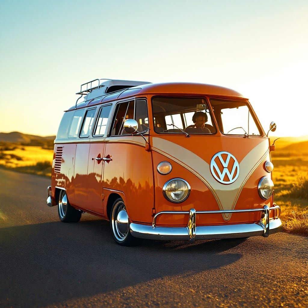 Volkswagen Camper Van in Golden Hour Light