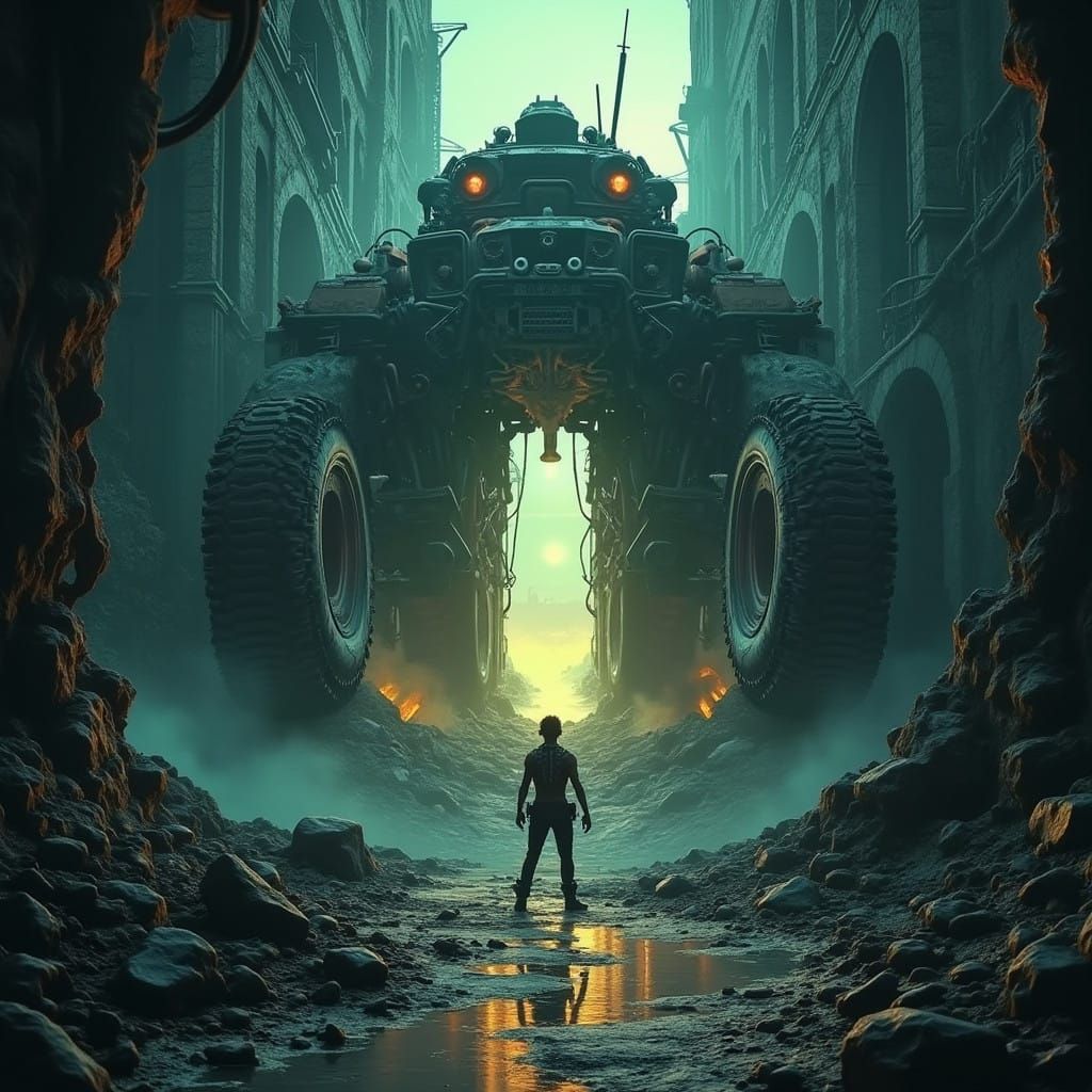 Mad Max Hero Amidst Post-Apocalyptic Wasteland in Cyberpunk....