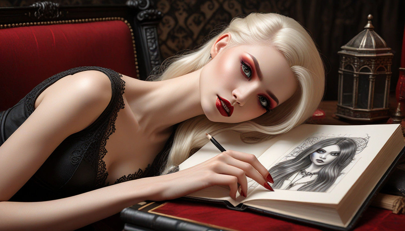 Gothic Female Vampire Sketch in Elegant Style